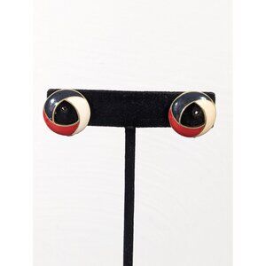 Vintage Red White Blue Enamel Knot Round Clip On Earrings Gold Tone Nautical